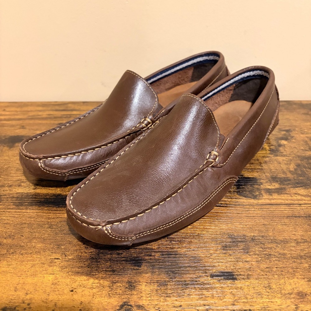 Clarks Mens Brown Leather Driving Loafers Slip On Moc Toe Shoes